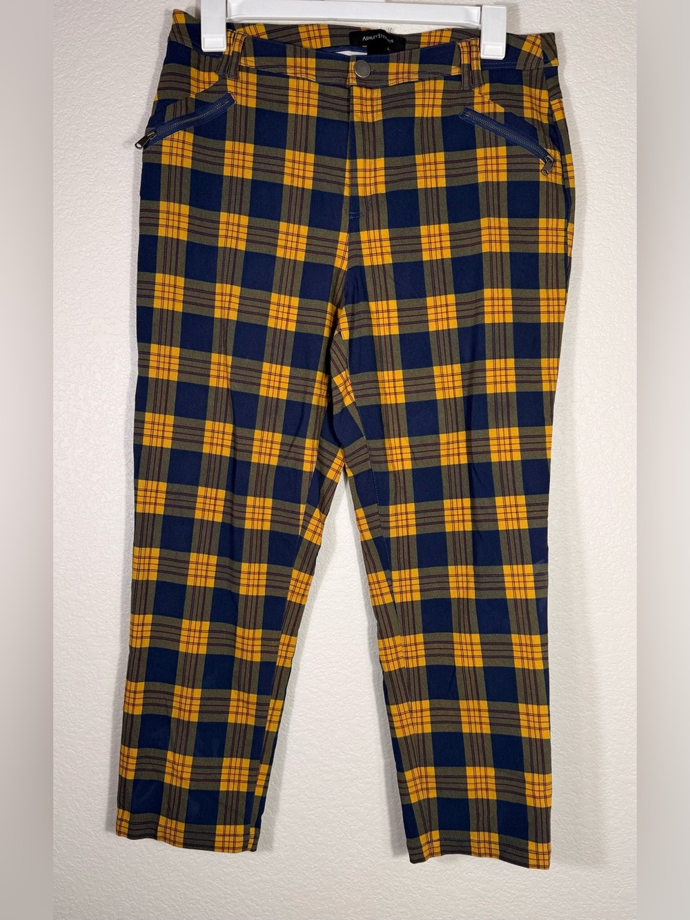 Ashley Stewart Women’s 16 Yellow and Navy Plaid Chinos